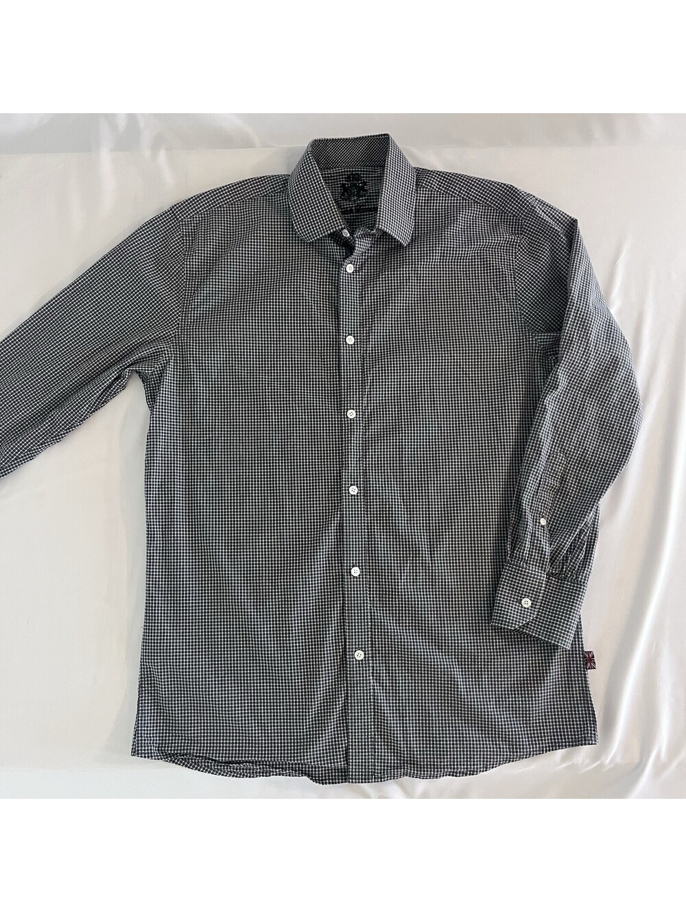 English Laundry Men's Size 16 1/2 (34/35) Black Gray Gingham long sleeve Shirt